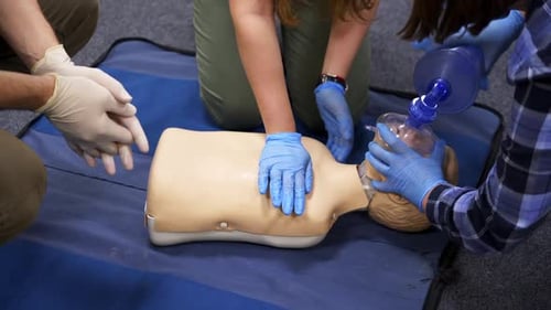 CPR Training on Mannequin with Bag Valve Mask