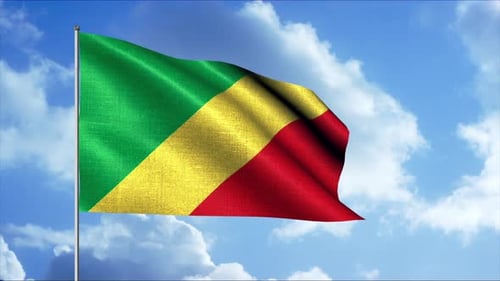 Republic of the Congo Flag Waving in Realistic Sky