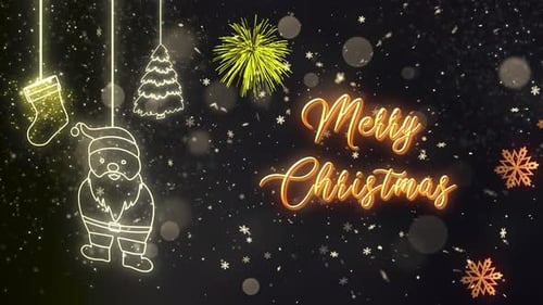 Merry Christmas Glowing Text and Festive Line Art Animation