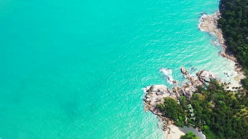 Aerial nature of marine coastline beach time by transparent ocean and white sandy background of a da