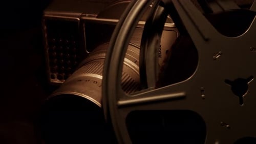 Vintage Film Projector with Rotating Reels