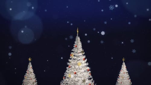 Sparkling White Christmas Trees with Falling Snow Background Animation