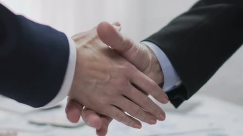 Two Male Business Partners Shaking Hands, Profitable Agreement, Co-Operation