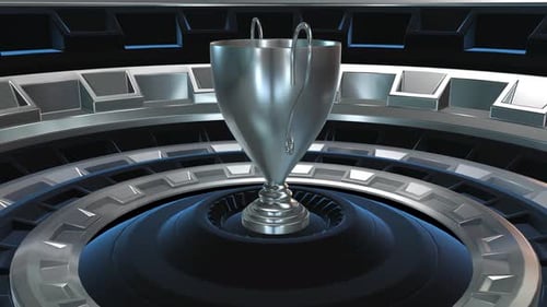 Shiny Silver Trophy Rotating on an Award Platform