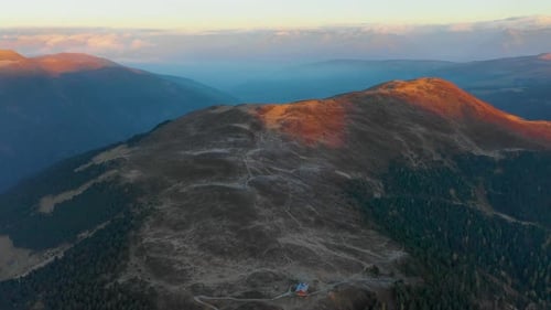 Sunrise in the Province of Bolzano Dolomites Bird's eye View of Mountains and Valleys Autumn in