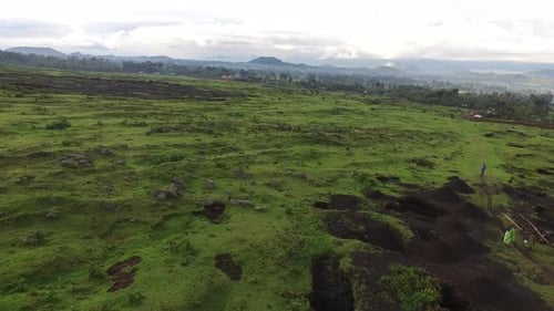 Aerial view of a rocky field