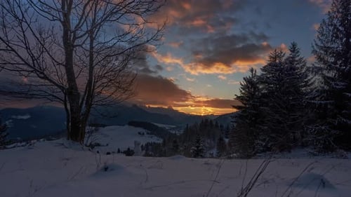 Snowy Mountains at Sunrise in Winter