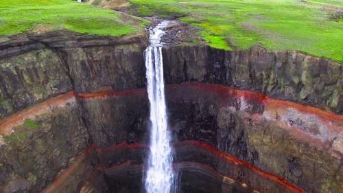 Drone Aerial Footage of The Aldeyjarfoss Waterfall in North Iceland