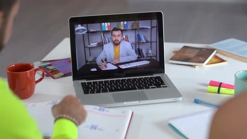 Students Learn Via Remote Online Technology Video Call