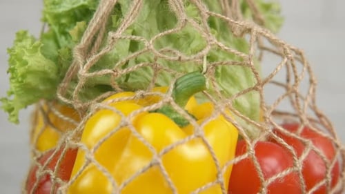 Produce in Reusable String Grocery Bag