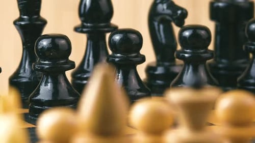 Black and White Chess Pieces Lined Up