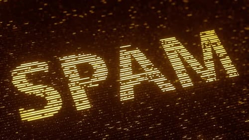 Palavra de spam feita com partículas voadoras