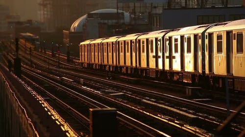 Subway Train in New York at Sunset