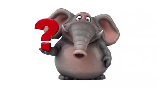 Animated Cartoon Elephant Character Holding Red Question Mark