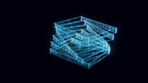 Rotating Futuristic Digital Books Wireframe Loop
