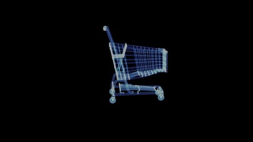 Futuristic Rotating Wireframe Shopping Cart 3D Hologram Loop