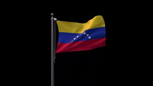 Realistic Waving Flag of Venezuela on Flagpole