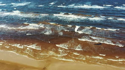 Aerial Shot of Kiteboarders and Kitesurfers of the Baltic Sea Latvia