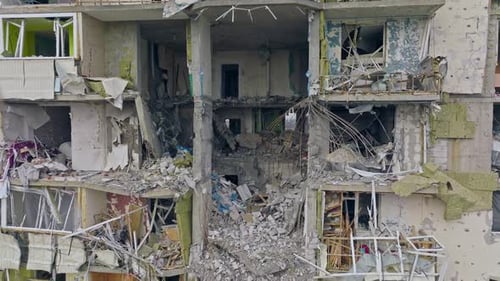 War Building Ukraine View Civil Bomb City House Ruin Damage Fire Destruction