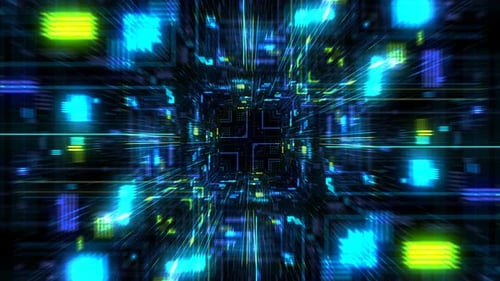 Abstract futuristic sci fi warp tunnel with particle grid.