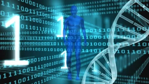 Futuristic Human Body, DNA, and Binary Data Animation