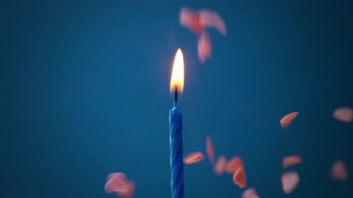 Blue Birthday Candle with Heart Confetti
