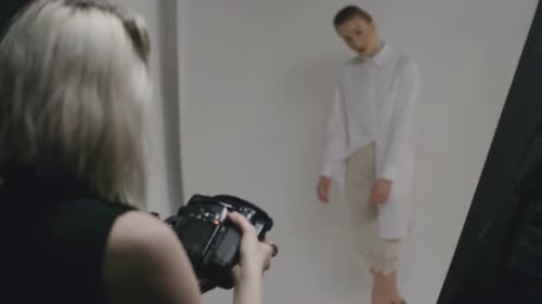 Woman Modeling During Fashion Photo Shoot in Studio