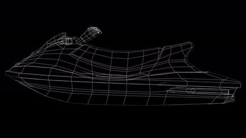 Wireframe Jet Ski 3D Model Rotation Loop Animation