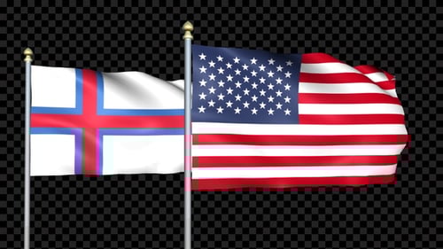 Faroe Islands and USA Flags Waving Seamless Loop with Alpha Channel