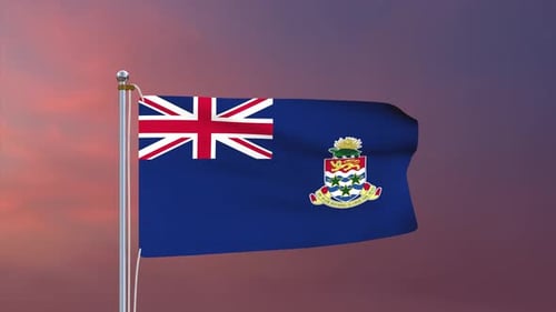 Waving Cayman Islands National Flag on Pole