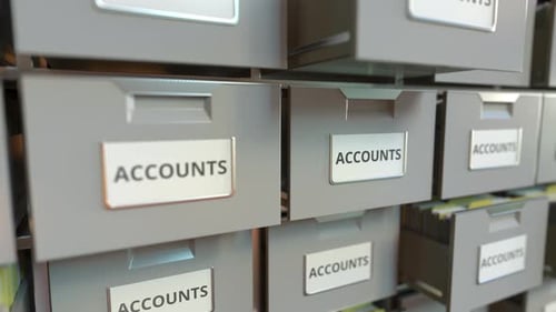 ACCOUNTS Text on the Drawers of a File Cabinet