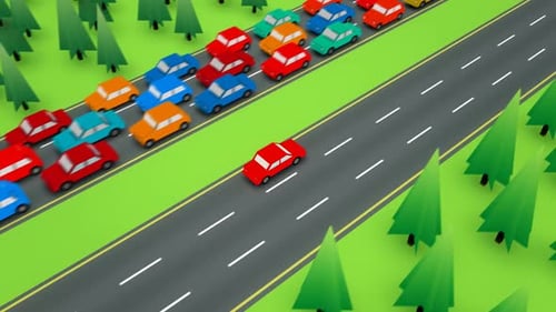 Car traveling in the empty side of a highway with the traffic on other side.