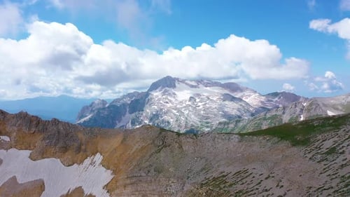 Aerial View From Oshten Peak of Epic Nature of Caucasus To Mountain Fisht , Covered with Snow Stones
