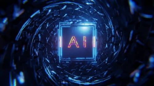 Futuristic AI Text Reveal in Cyber Tunnel