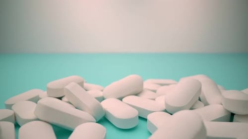 Rotating White Pills on a Blue Surface