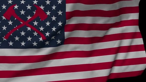 Realistic Waving American Flag with Firefighter Axes