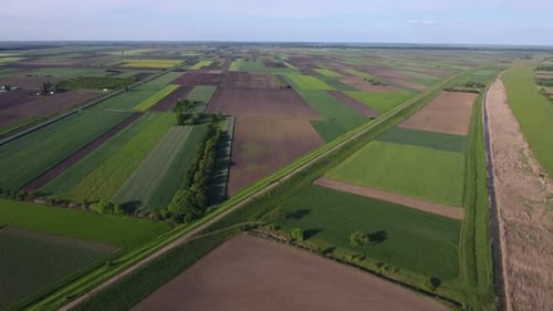 Aerial View of Farm Fields on Sunny Day