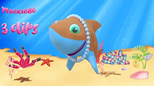 Cute Cartoon Shark with Pearl Necklace Swimming Underwater
