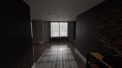 Walking Along the Big Sunlit Empty Hall of the Hotel