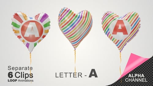 Animated Heart-Shaped Letter A Balloon and Striped Balloon