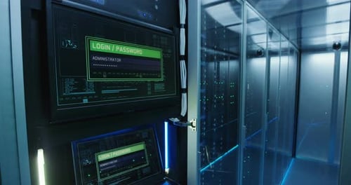 Écran de connexion à l'ordinateur dans un centre de données moderne