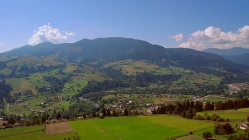 Village Valley Landscape in Carpathian Mountains