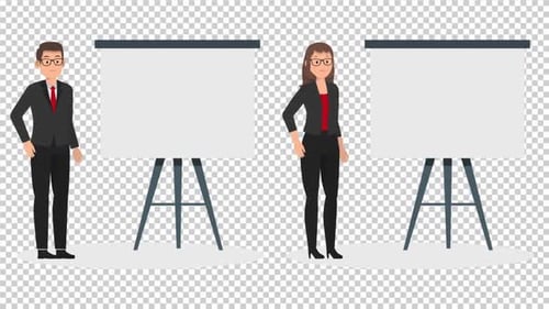 Animated Flat Design Business People Presenting with Whiteboard