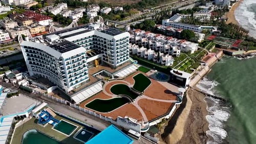 Hotels on the beach aerial view Turkey Alanya 4 K