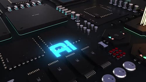 AI header. next-generation chip and processor animation.