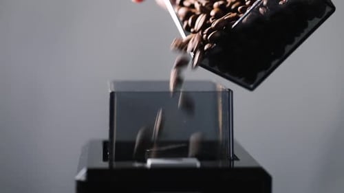 Coffee Beans Poured into Grinder