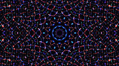 Abstraktes Kaleidoskopmuster mit rotblauen Farben. Magisches Mandala. 4k