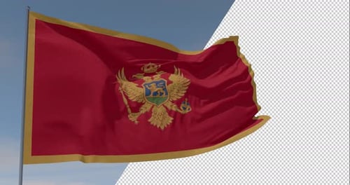 Realistic Waving Montenegro Flag Alpha Channel Overlay