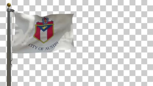 Austin City Flag (Texas) on Flagpole with Alpha Channel