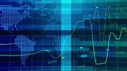 Digital Global Business Data Animation with World Map and Graphs